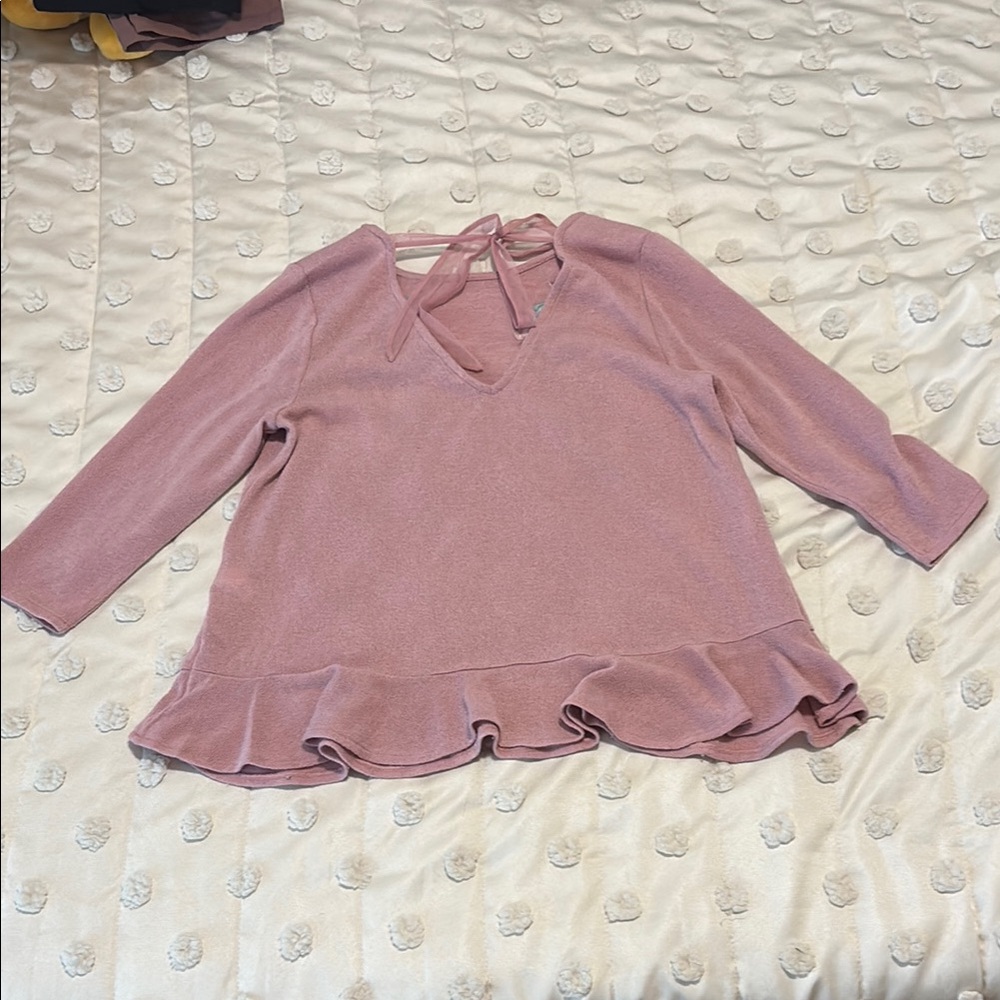 Pink Floral Embroidered Ruffle Top - Picture 3 of 6